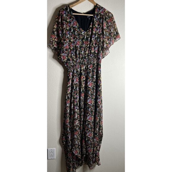 MSK dress Womens Large Floral V Neck Flutter Sleeves - Picture 2 of 6